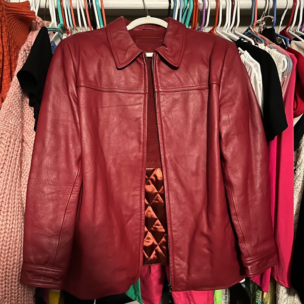Cherry Red Genuine Leather Kathy Ireland Jacket